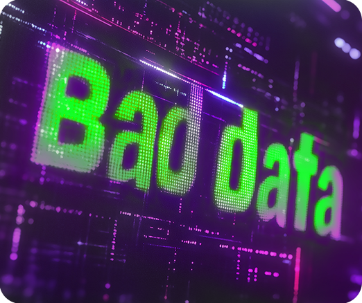 Purple and green sign stating Bad Data to represent bad retail data.