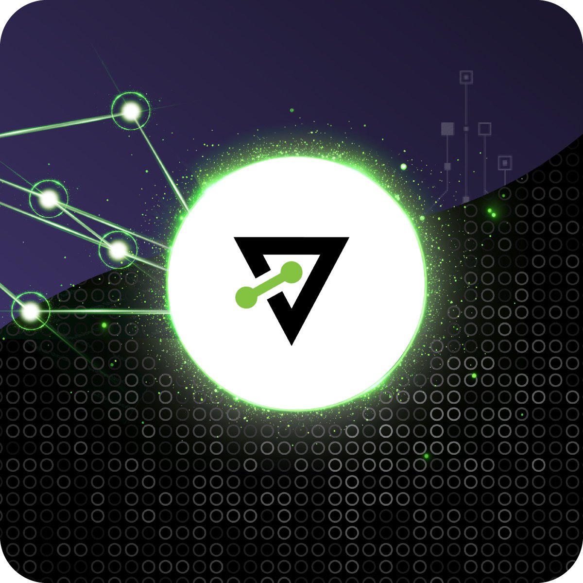 Bright circle burst with Retail Velocity logo and connecting data points representing retail POS and inventory data sharing.